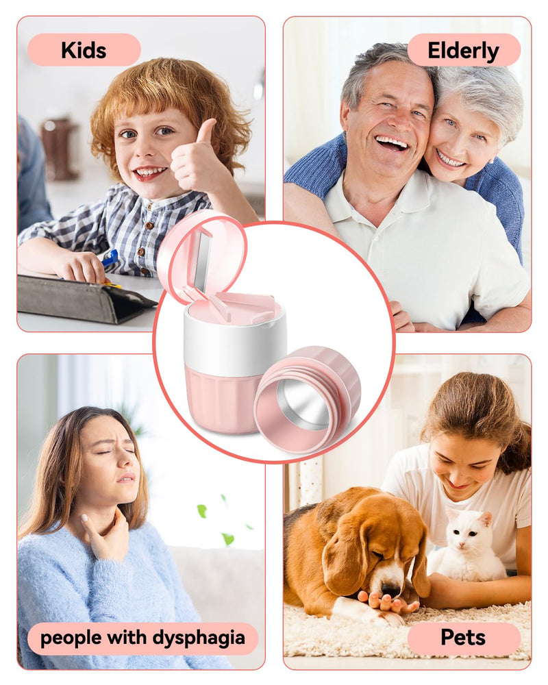 Pill Crusher Fine Powder - Cotatoc 3-in-1 Pill Crusher with Stainless Steel Grinding Pestle, Portable Pill Cutter and Crusher for Elderly and Pets (Pink) Pink