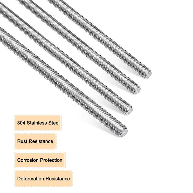 uxcell 8pcs 8/32 Inch M4 Threaded Rods with 16pcs Hex Nuts 6 Inch 304 Stainless Steel Full Threads Right-Hand Thread for Hangers, U-Bolts, and Beaded Garden Stake Rods, Silver