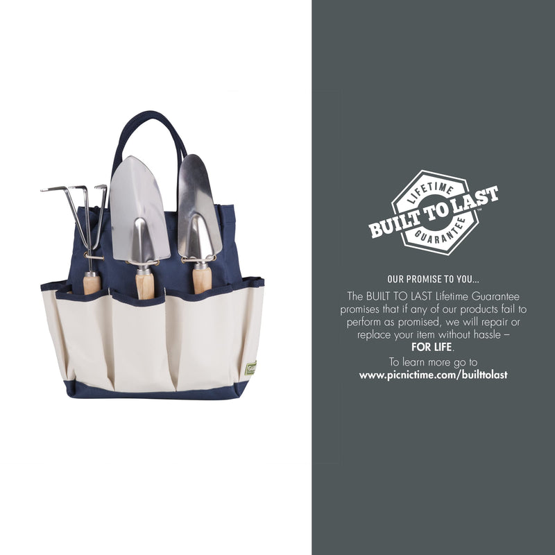 Picnic TIME Disney Mickey Mouse Garden Tote with Tool Set, Durable Garden Tool Organizer Bag with 3 Hand Tools and Exterior Pockets, Giftable Gardening Essential, (Navy Blue with Beige Accents) Disney Mickey Mouse - Navy Blue with Beige Accents