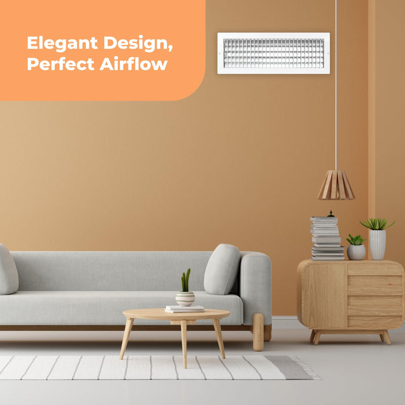 Aluminum 20 x 6 In (Duct Opening) Heater Vent Deflector Wall AC Grille – Premium Register Vent Cover – Durable Rustproof Wall Grille – Overall Size 21-5/8 x 7-5/8 Inch – Adjustable Front Blades, White 20"W x 6"H [Duct Opening]