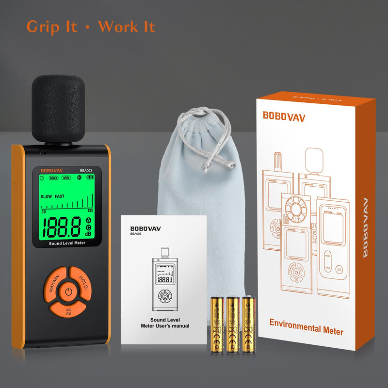 Decibel Meter Sound Level Monitor, 30-130dB High Accuracy, A/C Weighted, Fast/Slow Response, Backlit LCD, Portable for Home Factory Office School