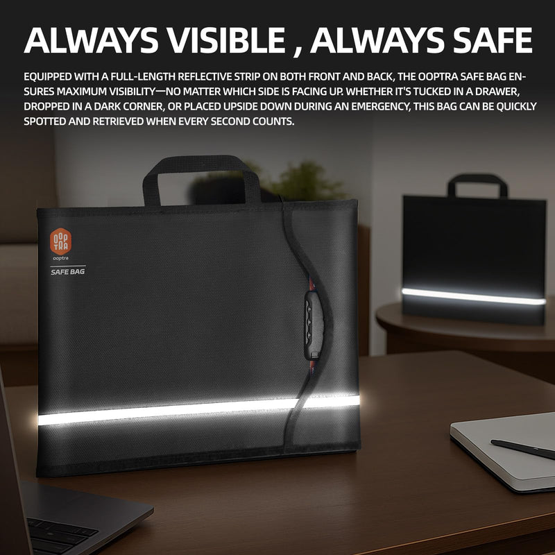 Large Fire-Resistant Document Bag with Lock – Water-Resistant File Organizer for Important Documents, Cash & Passports – Safe Storage for Home & Travel L Black