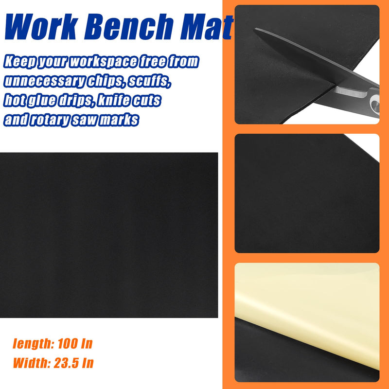 Vesici 1 Roll Work Bench Mat Self Adhesive Resistant PU Floor Runner Easy to Clean Workbench Mat Pad for Garage Workbench or Table Storage Tool Organization, Black(23.5 x 100 Inch) 23.5 x 100 Inch