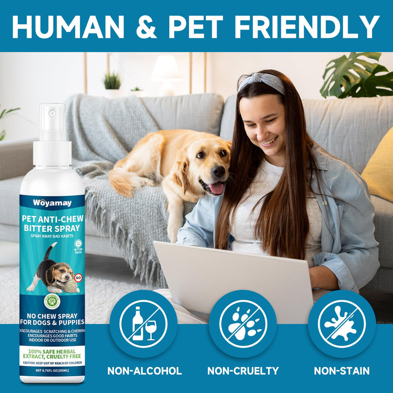 Woyamay No Chew Spray for Dogs 200ml + Cat Deterrent Spray 200ml to Stop Chewing Licking of Furniture, Prevent Scratching, Digging & Chewing