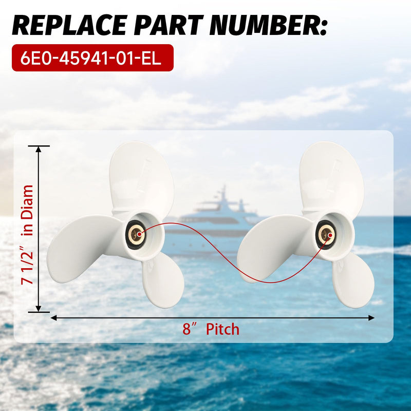 7 1/2 x 8-BA Boat Outboard Propeller Compatible with Yamaha Engines 4HP 5HP 6HP 4A 4M 5M 5C F4 F6L F6S F5A F6C 3 Blades/9 Spline Tooth Replace# 6E0-45941-01-EL
