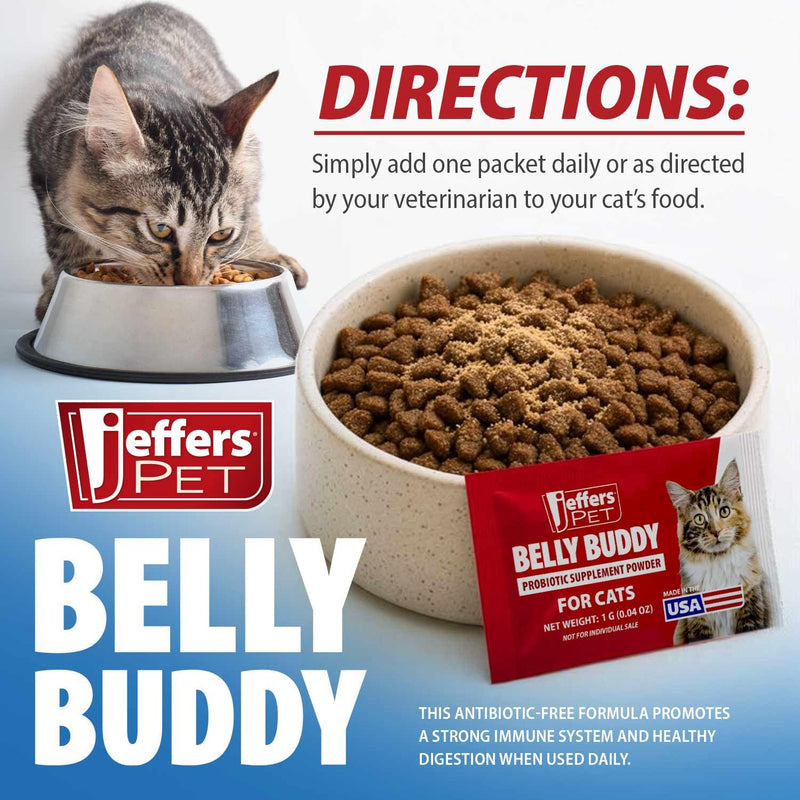Jeffers Belly Buddy Cat Probiotic Powder Packets, 30 Count - Veterinary Formulated, Four Probiotic Strains & Vitamins for Gut Health, Diarrhea & Digestive Balance, Chicken Liver Flavor, USA Made For Cats 30 ct