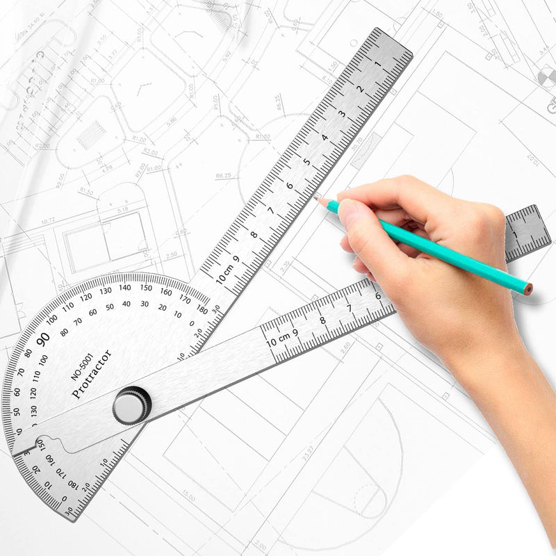 ForoGore Stainless Steel Protractor 180 Degrees Two Arm Ruler Adjustable Angle Protractor Woodworking Ruler Craftsman Angle Measure Tool (10 cm/ 3.94 Inch) 10cm/3.94 Inch