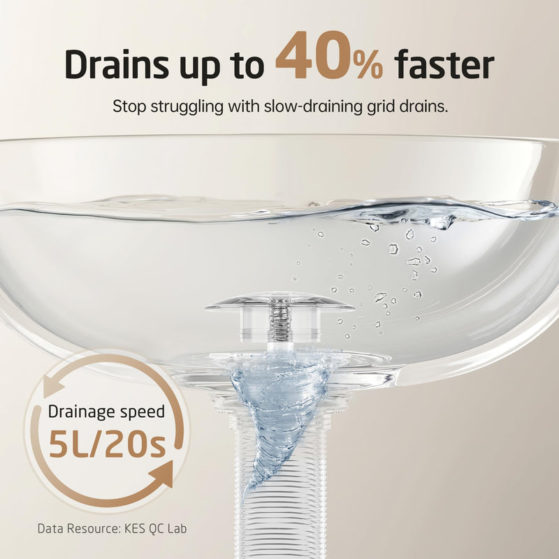 KES All-Metal Pop Up Bathroom Sink Drain, Extended Thread for Thicker Vessel Sinks & Countertops, Durable Brass & Stainless Steel, No Overflow, Brushed Gold, S2022D-BZ NO Overflow, Long Thread