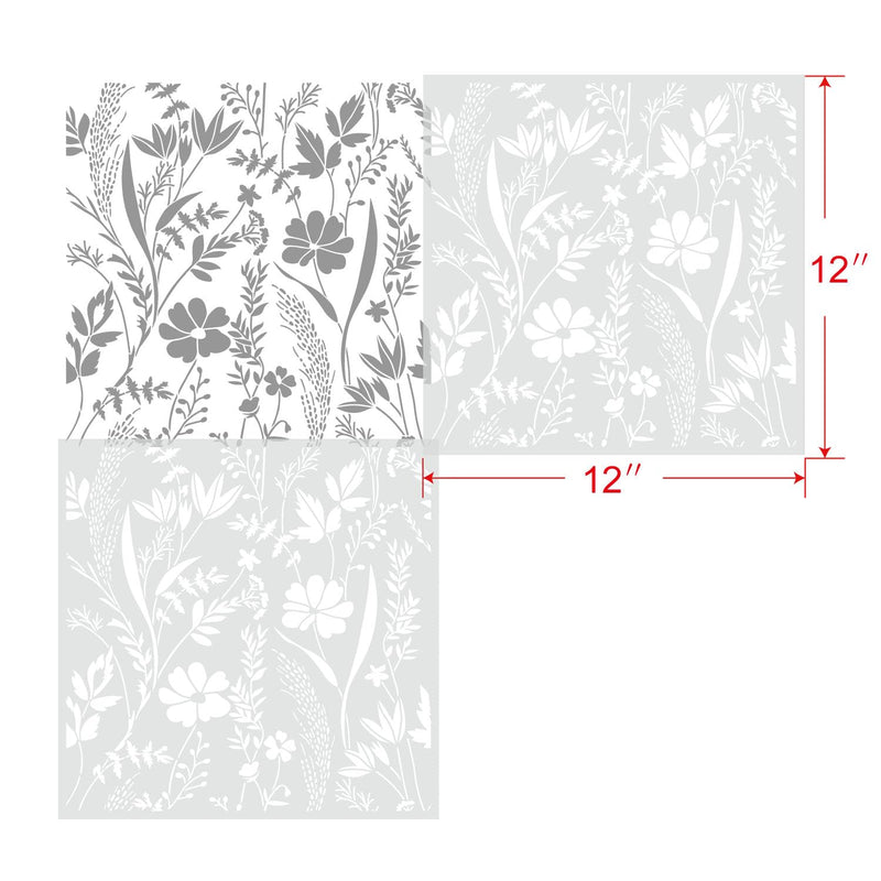 GSS Designs Woodland Wildflowers Botanical Stencils 12x12Inch Reusable Floral Wall Stencil for Painting on Furniture Walls Nature Wallpaper Stencil Pattern Wildflower 12'' x 12''