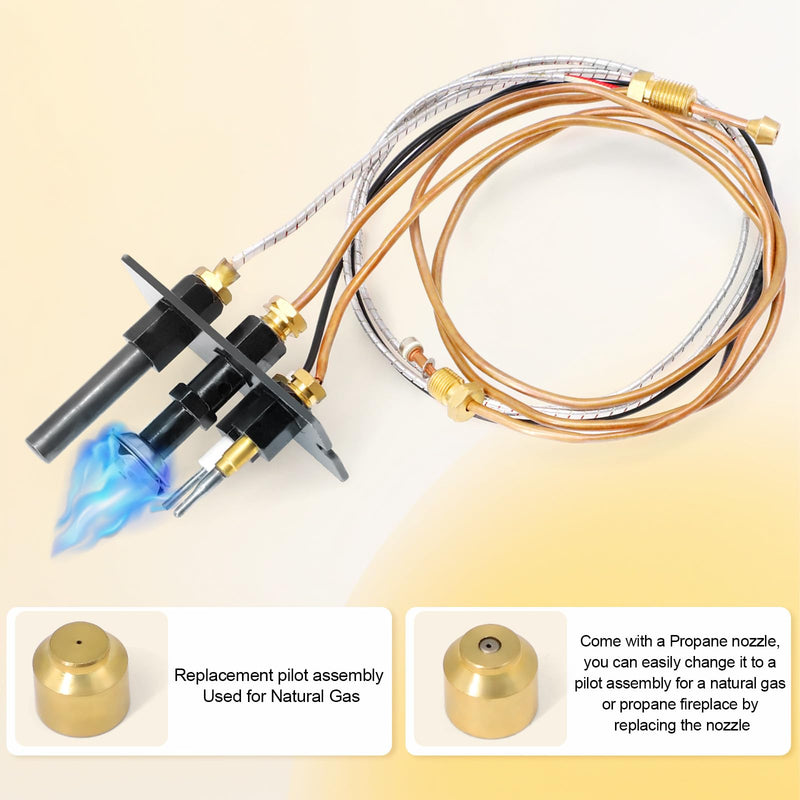10002264 Natural Gas Pilot Assembly Kits For Majestic, Temco, HHT, Vermont Castings, Monessen Gas Stove & Fireplaces, SRV10002264 3-Way Pilot Assembly with Thermocouple Thermopile Replacement Parts 10002264 Natural Gas