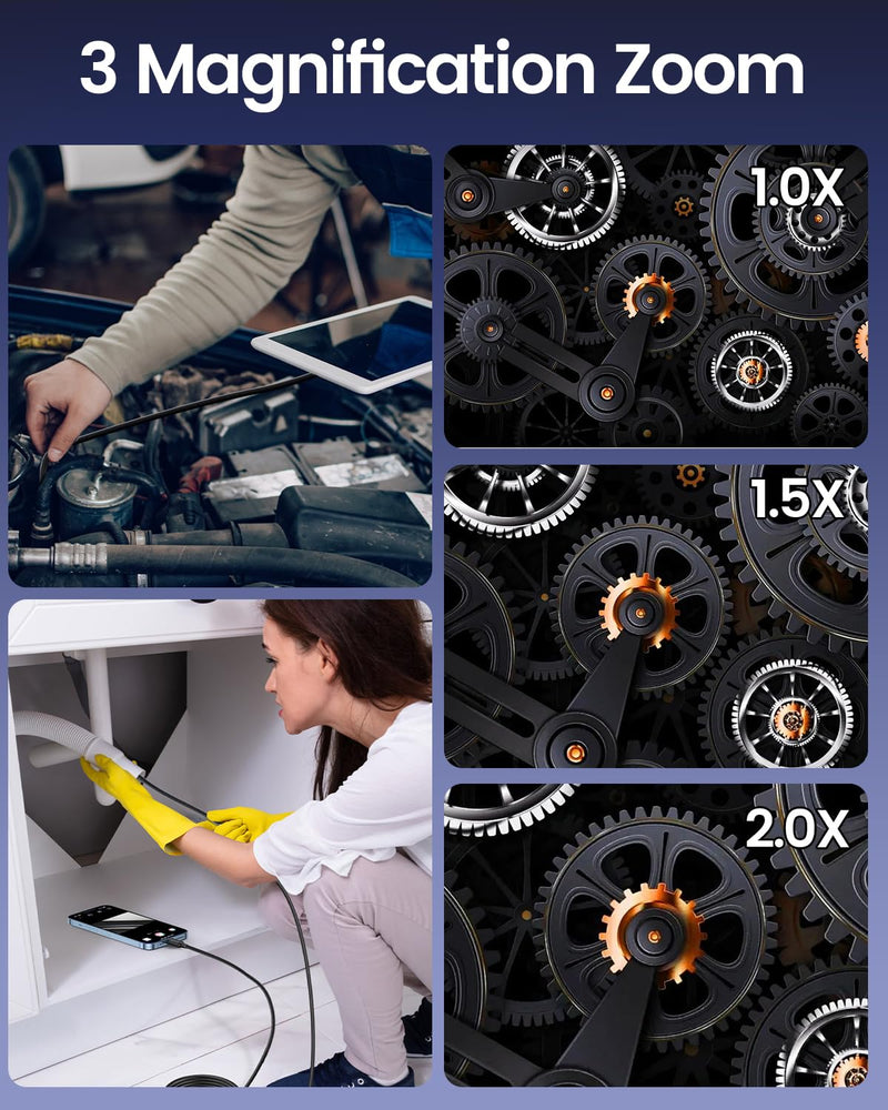Endoscope Camera with Light, 1920P HD Borescope with 8 Adjustable LED Lights, Snake Camera with Semi-Rigid Cord, IP67 Waterproof Scope Tools for Pipe Inspection for iOS and Android,16.4ft Single Lens