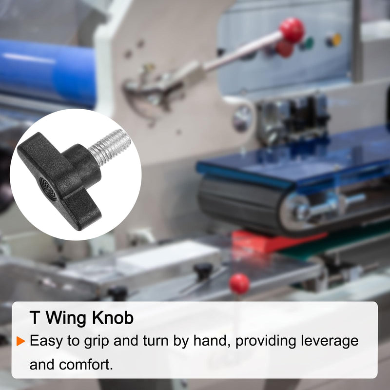 HARFINGTON 10pcs Wing Knobs M8 x 30mm Male Thread Plastic Tee Stud Knobs T Threaded Handles Hand Clamping Tightening Thumb Screws Thumbscrew, Black