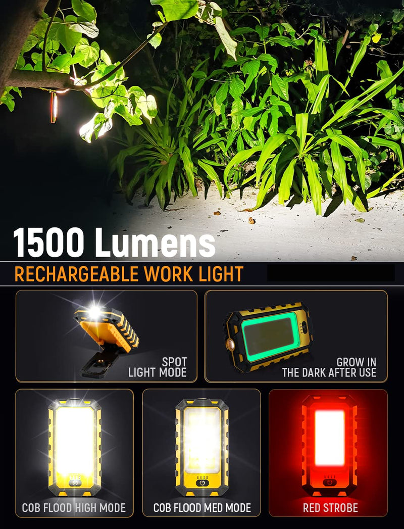 LED Rechargeable Magnetic Work Light 40W 1500Lumens, Hanging Hook 4 Lighting Modes, Job Site Lighting for Car Repairing, Camping, Hunting, and Hurricane (2, Orange) 2