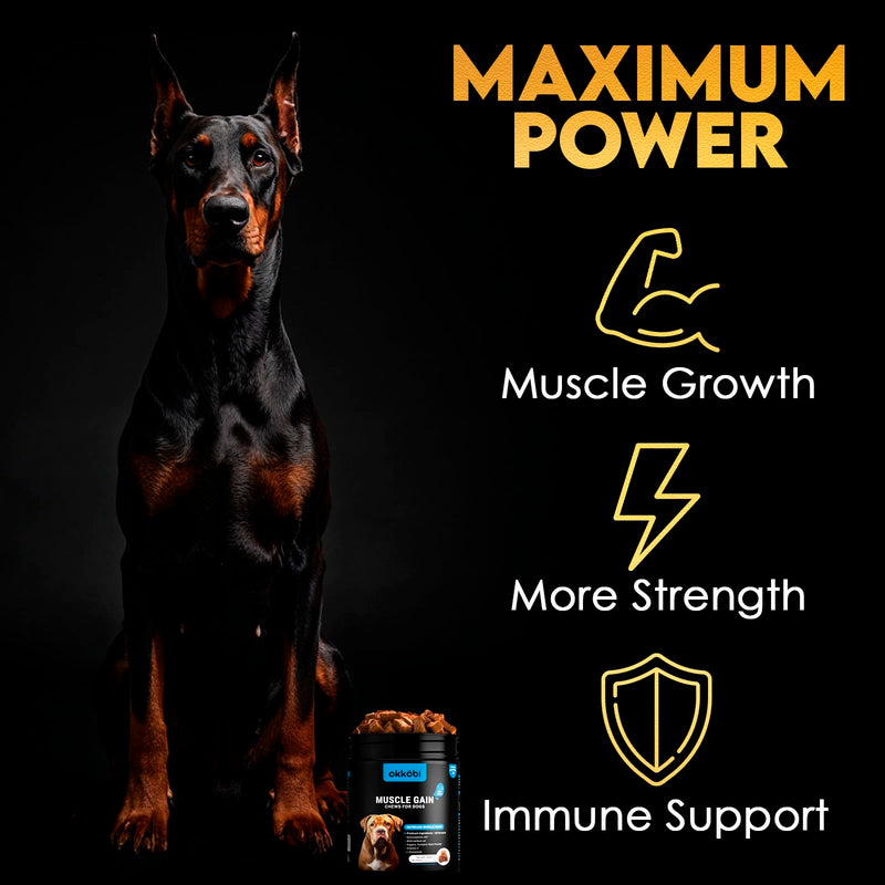 11-in-1 Muscle Gain Chews - Weight Gain Supplements for Dogs with High Protein & Amino Acids - Premium Muscle Builder for Bully & All Breeds - Healthy for Puppies - 150 Chews - Chicken