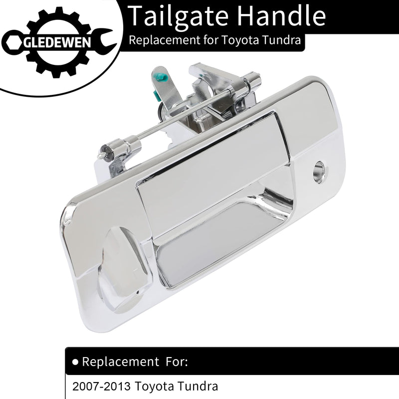 Gledewen Chrome Tailgate Door Handle, Compatible with 2007-2013 Toyota Tundra, Exterior Rear w/Camera Hole | Replaces 69090-0C051,690900C051,81214 Liftgate Outside Door Latch Handle