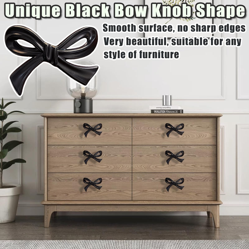 8 Pcs Black Bow Cabinet Knobs Vintage Bow Shape Cabinets Handle with Screws Bow Tie Dresser Knobs Bow Shaped Drawer Cupboard Pulls Suitable for Wardrobe Drawers Storage Cabinets Bookcases (Black-8Pcs) Black-8Pcs