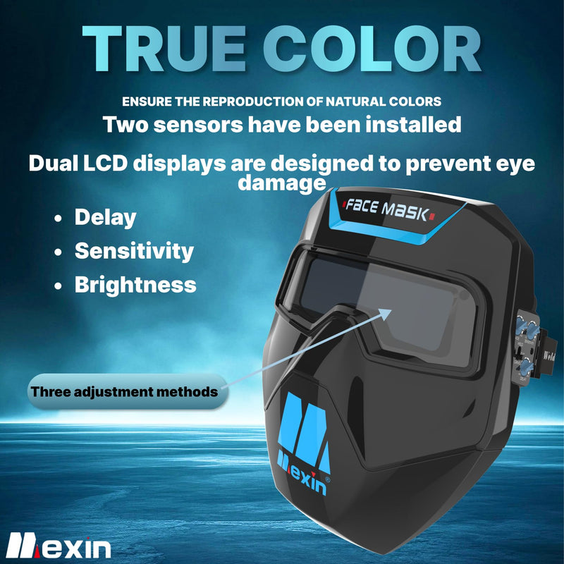 Tekware 2-in-1 Auto Darkening Welding Goggles with Face Shield, True Color 1/1/1/2 Lens, DIN 5-9/9-13 Solar Welding Mask for TIG MIG ARC Grinding