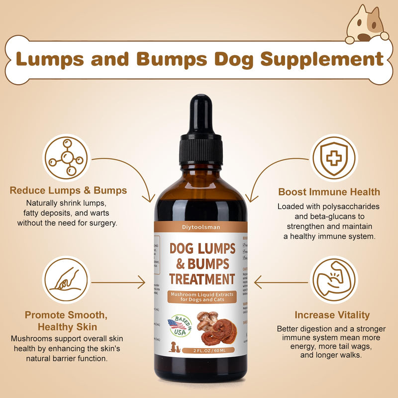 Dog Lumps and Bumps Treatment – Mushroom Supplement for Dogs – Lipoma Reduction, Boosts Immune Health, and Enhances Energy – with Reishi & Turkey Tail Mushrooms, 3.52 oz (Liquid)