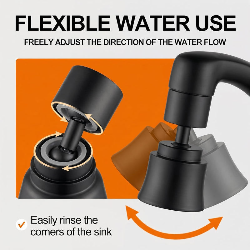 2 Pack Metal Faucet Aerator - Dual Modes Sink Sprayer Attachment for Bathroom - 360° Swivel Kitchen Faucet Sprayer Attachment - Anti-clogging Design - Black 2