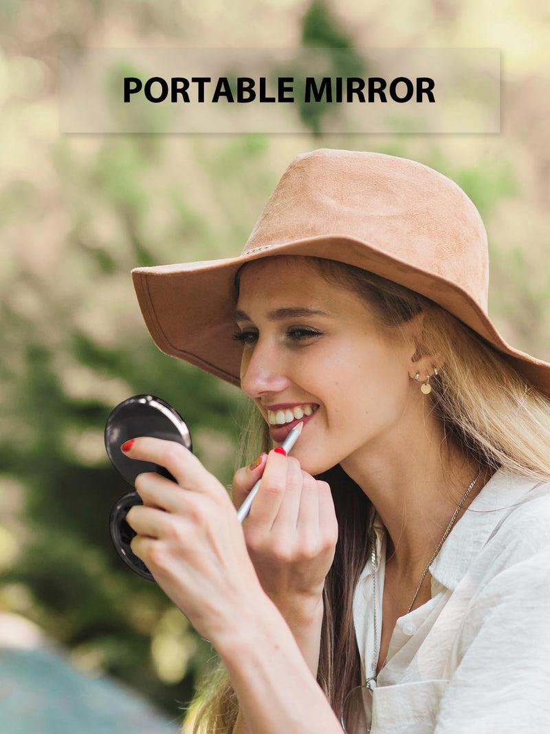 Compact Mirror Bulk, Pack of 6 Double-Sided 1X/2X Magnifying Metal Makeup Mirrors(Round, Onyx Black) 2.5"L x 2.5"W