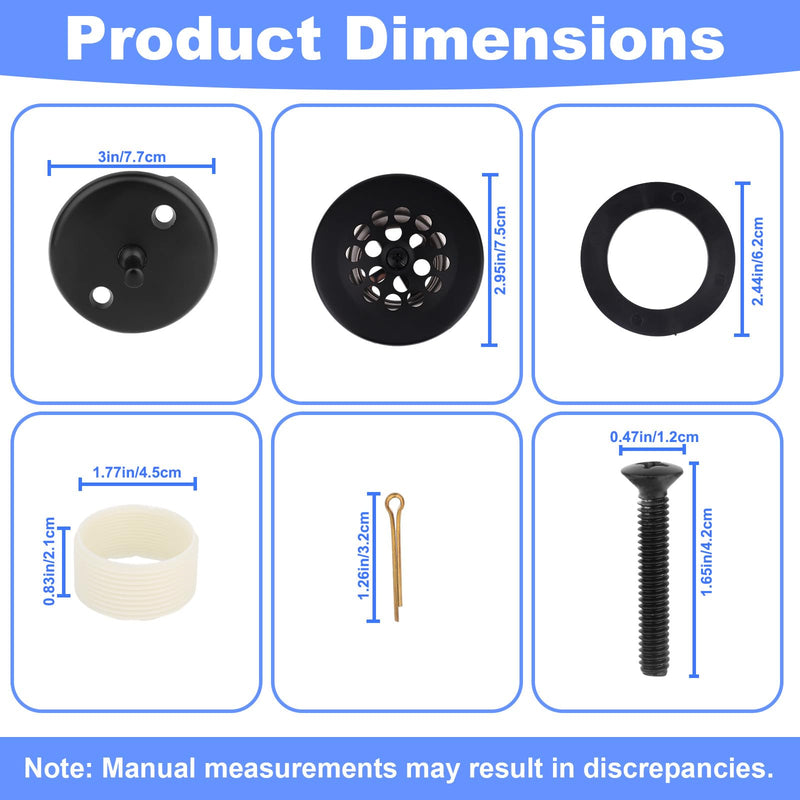 Black Bathtub Drain and Overflow Panel Kit, Universal Bathtub Conversion Kit with Overflow Panel Gasket & Matching Screws Drain Assembly Replacement for Bathroom Tubs