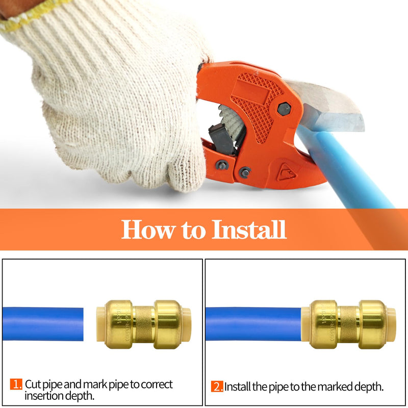 2/6/12 Pack Push-to-Connect Plumbing Fittings, Pushfit Straight/Elbow/Tee Fittings with Disconnect Clip for Copper, PEX, CPVC Pipe (1/2" Straight, 12) 12pcs 1/2" Straight