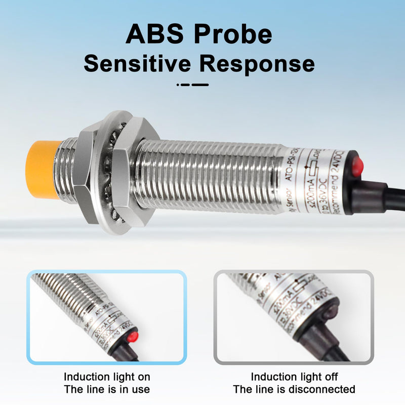2Pcs M12 Inductive Proximity Sensor, NPN NO Proximity Switch, DC 6V-36V 4mm Normally Open Antivibration Proximity Sensor Reverse Power Protection,Directly Connecting with PLC 2 pcs
