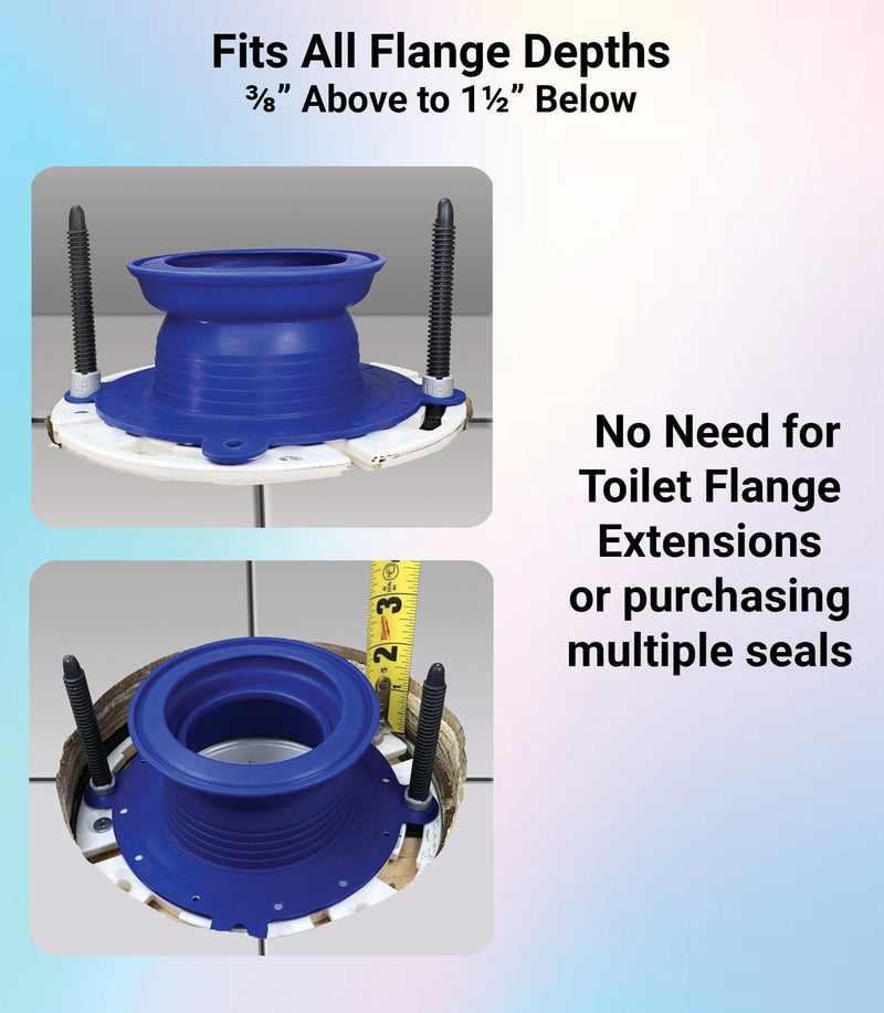 One N Done Toilet Flange Repair Kit - Complete Toilet Seal Repair For Wax Seal, Rubber Gasket Ring,Tool-Free Nuts Includes 3 1/2-Inch Locking Bolts, Bolt Caps- Easy Toilet Bowl Repair (1, Blue)