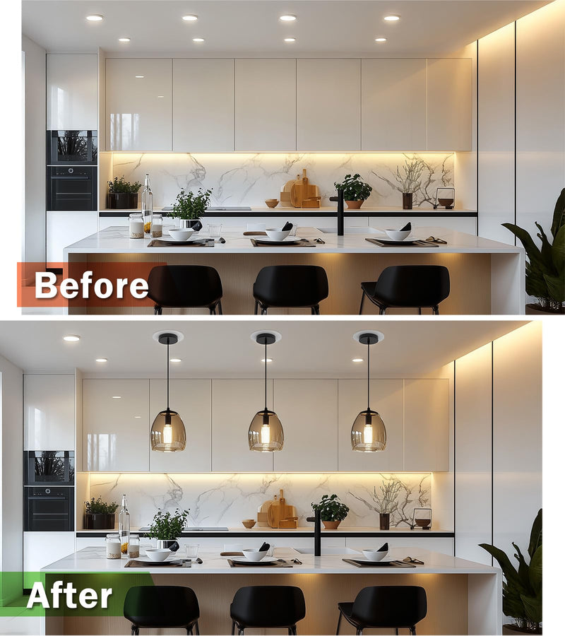 R5 and 6 Recessed Can Light Conversion Kit, Ceiling Light Fixture Upgrade,Pendant Light,Hanging Light, Ceiling Fan Compatible, Equipped with 7¾ Inch Flat Steel Ceiling Medallion, White Finish - NewNest Australia
