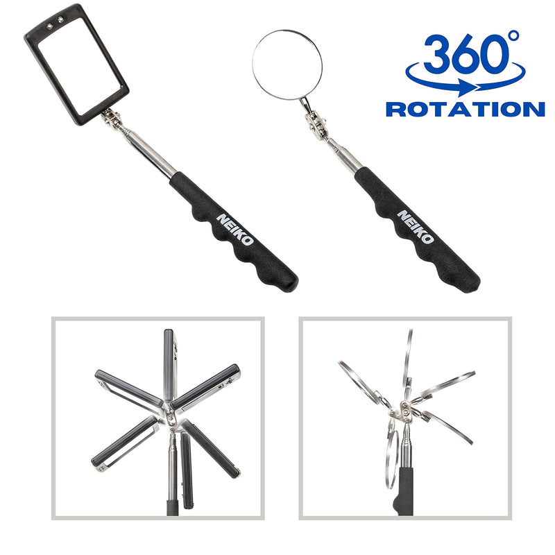 NEIKO 20736A (6) Piece Set, Magnetic Tool & Telescoping Mirror Set, Adjustable Telescoping Magnetic Pickup Tool, Flashlight 15lb Retriever Tool, 360 Swivel, Magnet Mirror, Magnetic Tools for Mechanic Pick Up Tool 6 Piece Set