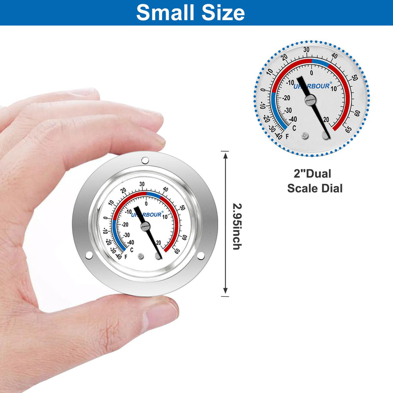 Cooler Thermometer Comercial Freezer Thermometer Capillary Design Refrigeration Gauge, Range -40 to 65 ℉ / -40 to 20℃, 2" Dial Stainless Steel Flanged Panel Mount -40 to 65 ℉(Refrigeration Gauge) new model