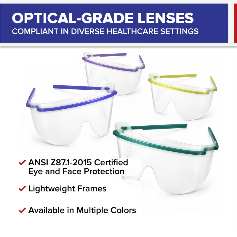 American Hospital Supply Eye Shield Glasses, Pre-Assembled Protective Eyewear PPE for Hospitals & Medical Use, Lightweight Eye Protection Frame, Box of 25 Eye Shields Only - Box of 25
