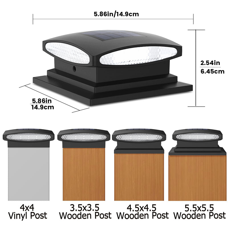 SIEDiNLAR Solar Post Cap Lights Outdoor, 2 Modes 24 LED Solar Powered Fence Deck Light for 4x4 5x5 6x6 Posts Garden Patio Decoration Warm White & Cool White, Black (2 Pack) 2 Pack