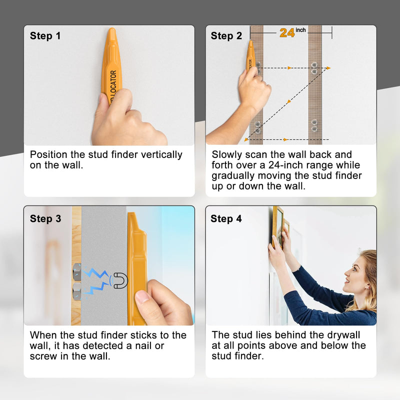 2 PCS Stud Finder, Magnetic Stud Finder Easy to Use, No Batteries Required, Rapid to Locate Screws, Nails, Metal Studs Through Drywall and Wood - Powerful Magnet Stud Finder