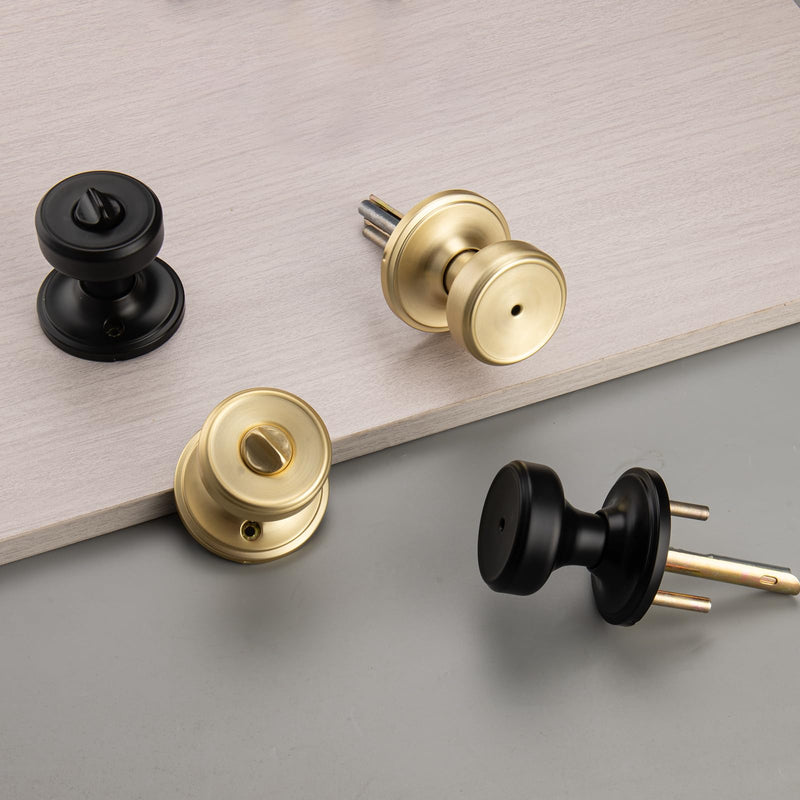 Gold Pismo Doorknob for Privacy, Bathroom Door Knob with Turn Lock, Satin Brass Door Knob with Lock