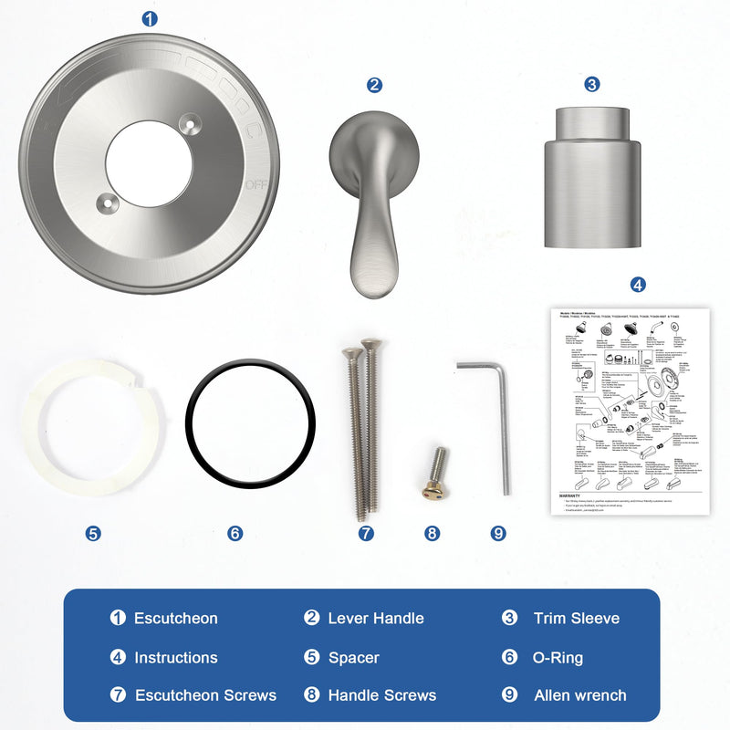 Replacement for Delta Classic 13 Series Single-Function Shower Valve Trim Kit, Shower Handle, Brushed Nickel Shower Trim Kit T13020-SS (Cartridge and Valve Not Included) Without Cartridge