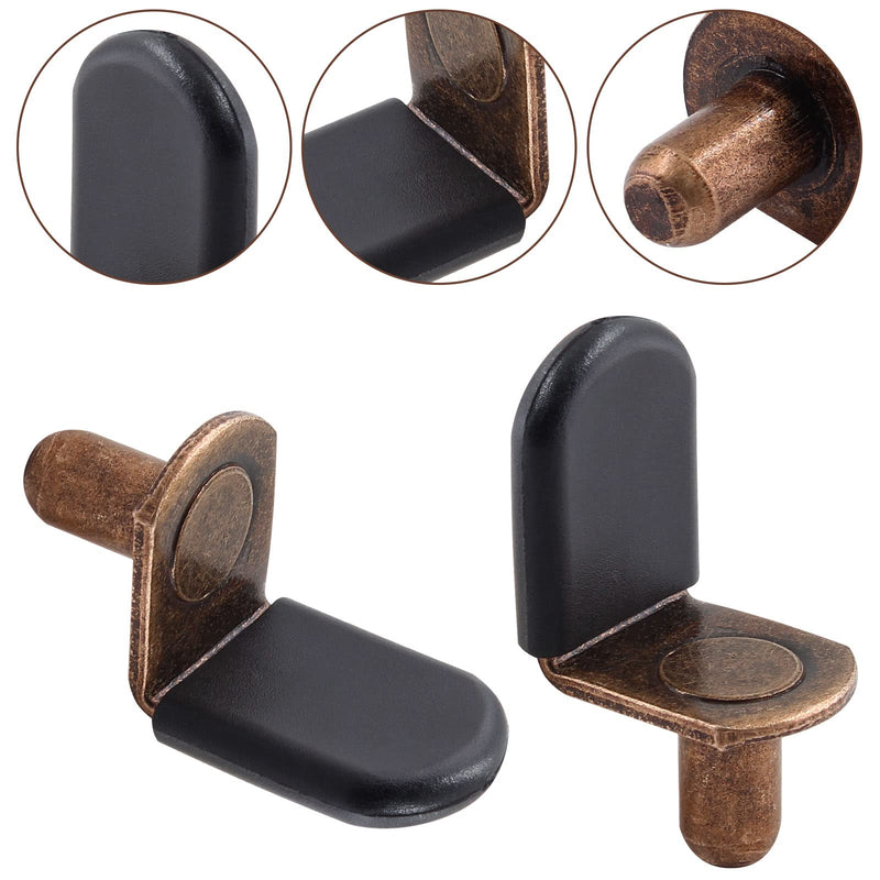 Biaungdo 30 Pcs Shelf Support Pegs, 1/4 Inch L-Shaped Clips with Rubber Sleeve, Cabinet Shelf Pegs for Bookshelves Glass Corner Shelf Cabinet Furniture, Antique Bronze