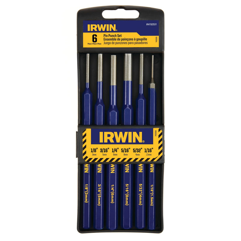 IRWIN Punch Set, 6-Pack with Various Sizes, Tempered for Durability (IRHT82531) Pin Punch Set, 6 Piece