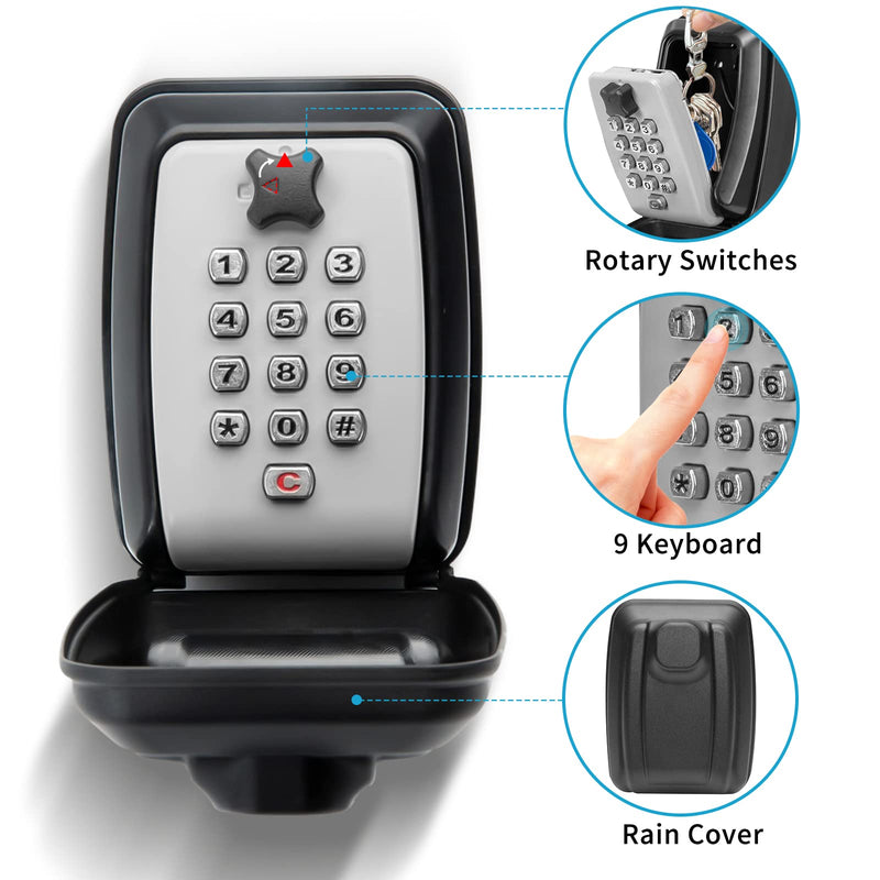 Key Lock Box, Wall Mounted Key Storage Box with 9 Digit Keyboard Resettable Code, Large Capacity, Rustproof Waterproof Security Lock Box for Home, Warehouse, Outdoor Normal - NewNest Australia