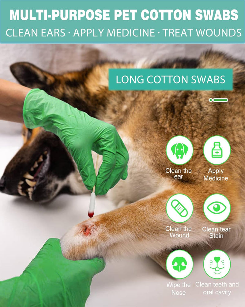 Dog Ear Cleaning Swabs 200 Count – 6 Inch Extra Long Bamboo Cotton Swabs for Dogs & Cats, Large Lint-Free Cotton Tipped Applicators for Ear Wax Removal, Tear Stains & Grooming 6" - 200 Ct (Large Box)