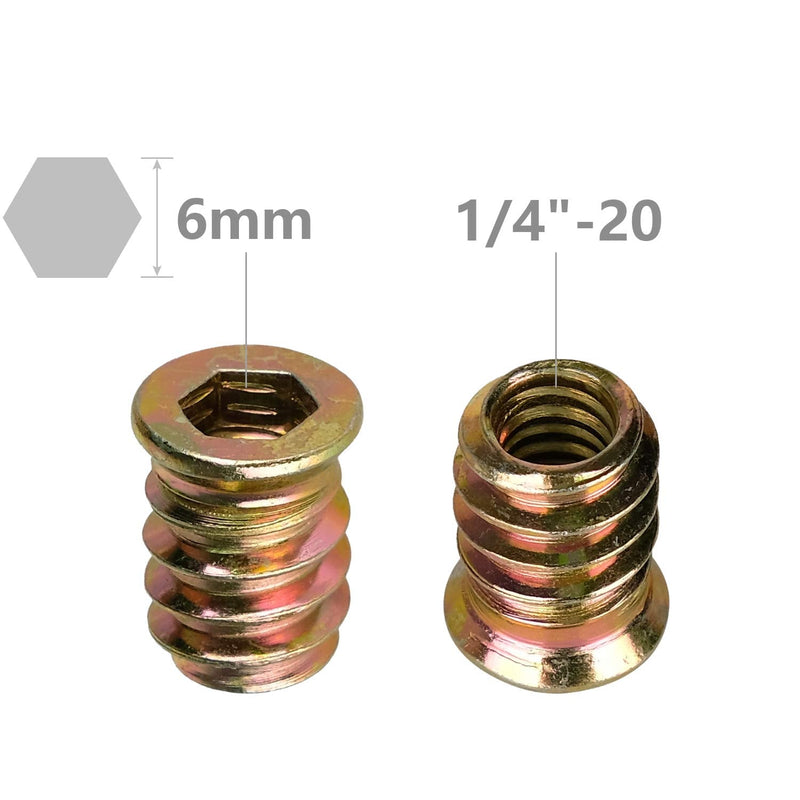 40Pcs Anwenk 1/4"-20 x 15mm Furniture Screw in Nut Threaded Wood Inserts Bolt Fastener Connector Hex Socket Drive for Wood Furniture Assortment (with Hex Spanner) 15mm 40P