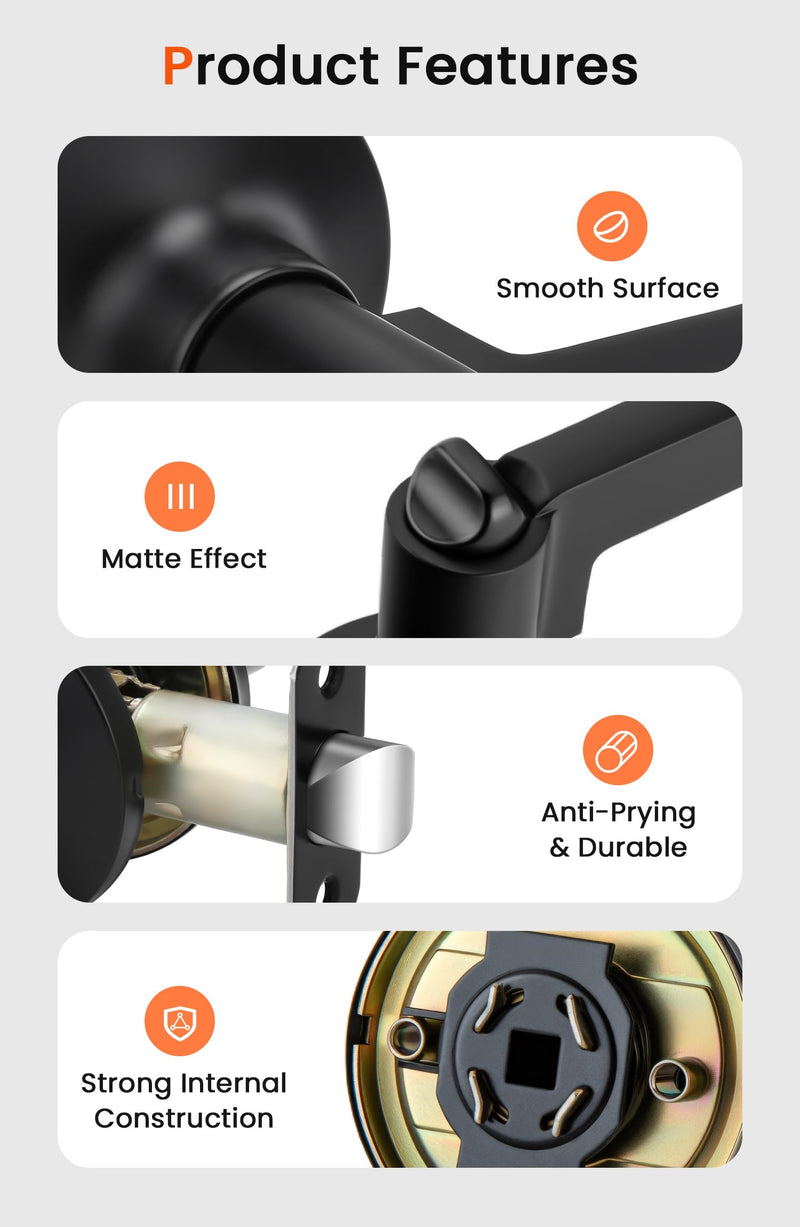 Haidms Black Exterior Door Handle Set with Deadbolt, Front Door Lock Set, Matte Black Door Lever and Single Cylinder Deadbolt, Entry Door Locksets, Heavy Duty Zinc Alloy 1 Pack Lever&Deadbolt