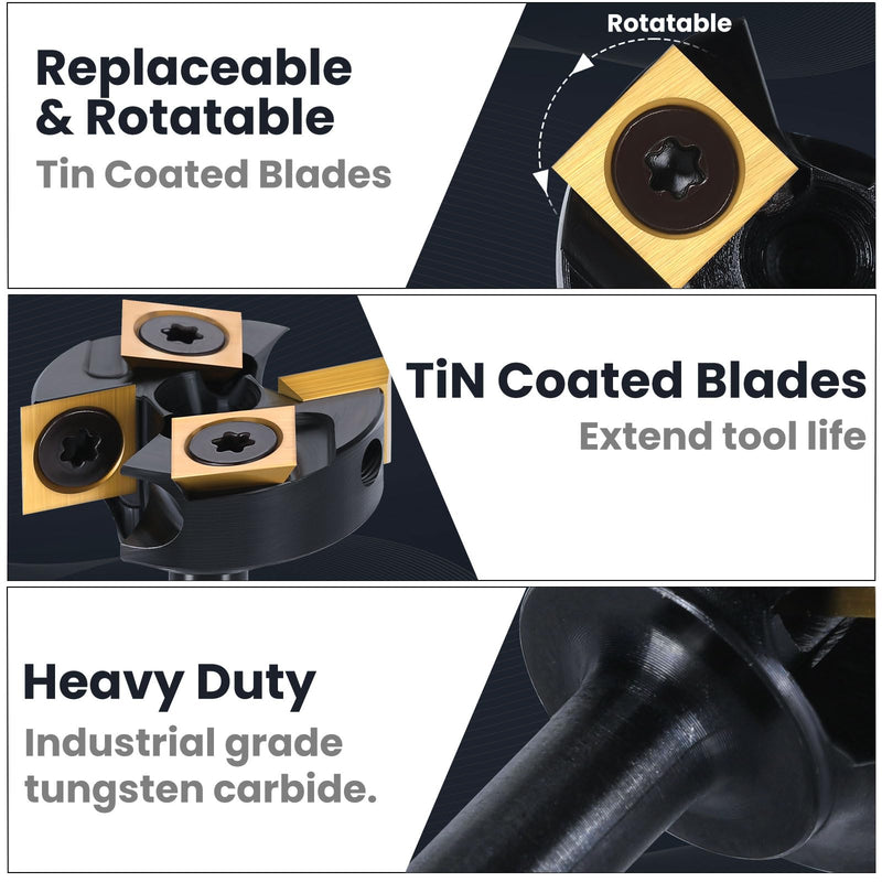 HQMaster Slab Flattening Router Bit 1/4" Shank, 1-1/4" Cutting Dia, ATS Coated 2+2 Flutes Tungsten Carbide CNC Insert Spoilboard Surfacing Router Planer Bit for Softwood, Hardwood, MDF 1/4" Shank x 1-1/4" Cutting Dia.