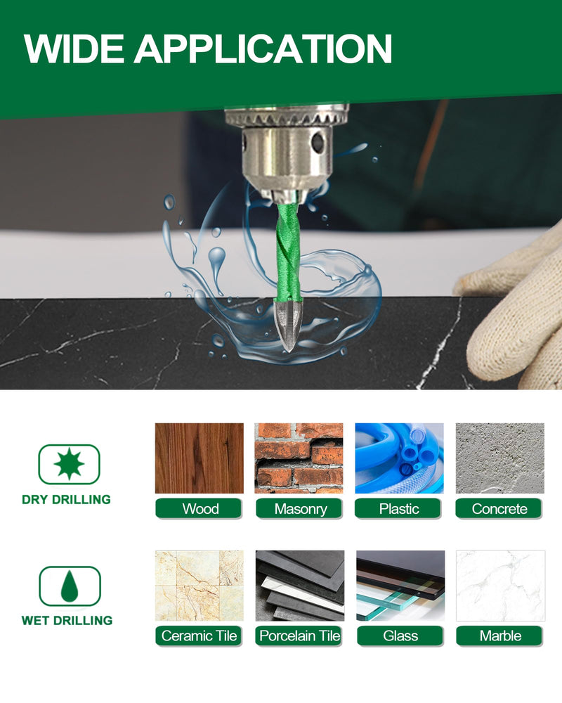 10 PCS Masonry Drill Bits Set - KURSTOL 1/8" 5/32" 3/16"*2 1/4" 2 5/6"*2 3/8" 1/2" Concrete Drill Bit for Wood Plastic Masonry Brick Glass Tile Marble, Cross Tungsten Carbide Tip, Quick-fit Hex Shank 3/4/5*2/6*2/8*2/10/12mm 10