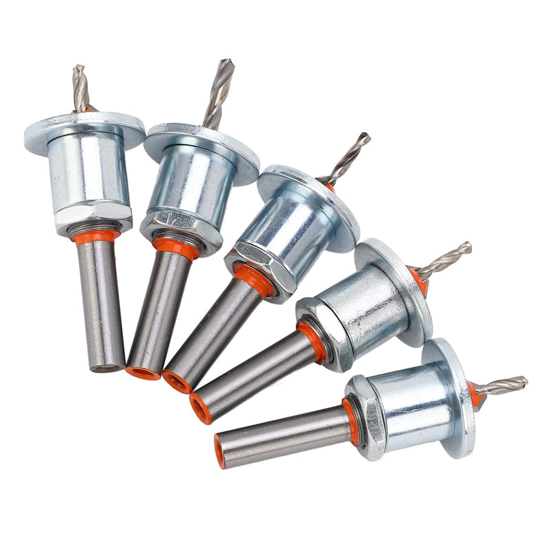 Countersink Drill Bit Set, Adjustable Depth Stop Alloy Steel Excellent Cutting Capability Prevents Clogging Multiple Uses 5 Piece Set