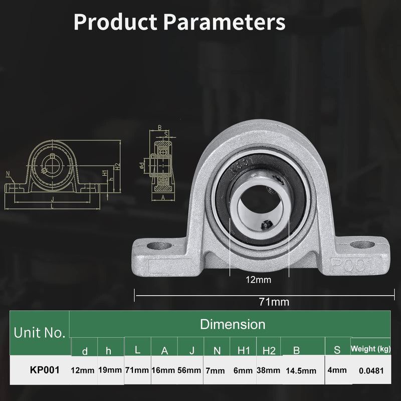 Donepart 10mm Pillow Block Bearing, Self-Aligning 2-Bolt Flange 10mm Bore Bearing, Zinc Alloy Housing Set Screw Locking Style KP001 10mm Bearing KP1001 Pillow Block Bearing