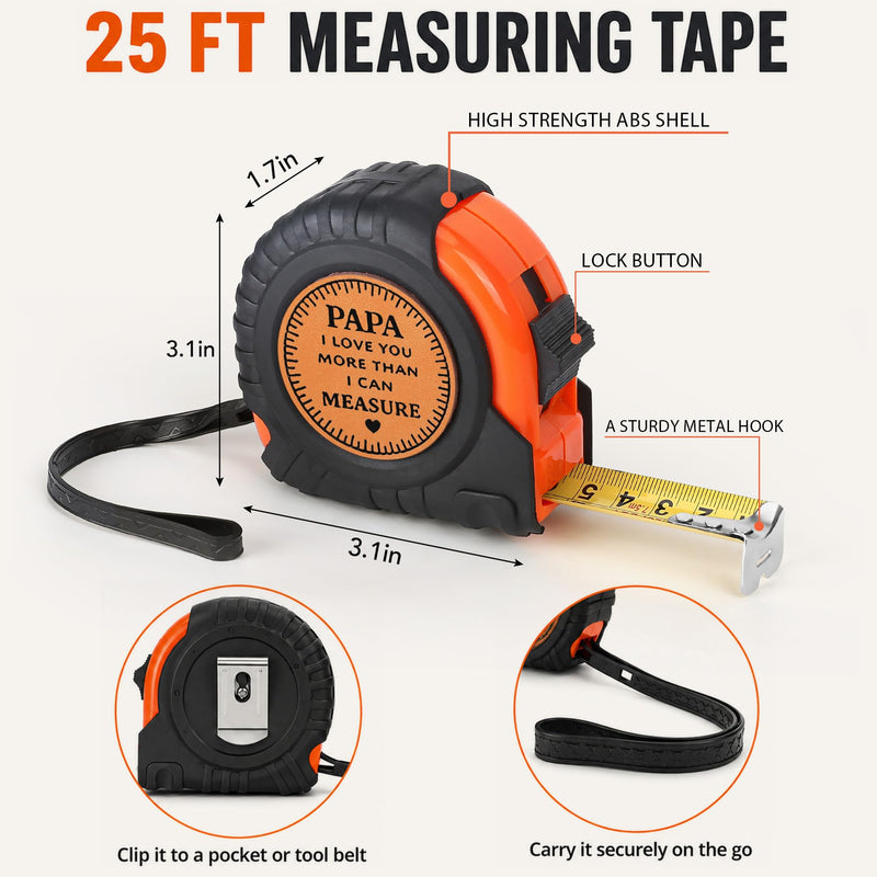 Grandpa Fathers Day Papa Gift from Grandkids Father's Day Birthday Gifts for Grandfather Best Papa Gift Papaw Pop Pop Gifts from Granddaughter Genuine Leather Engraved 25 FT Tape Measure Useful Tool