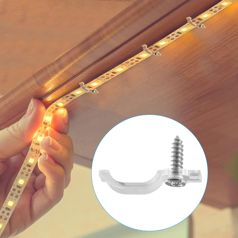 100 Pcs Strip Light Mounting Brackets, 10mm Outdoor LED Strip Light Mounting Clips, Led Light Strip Clips, One-Side Fixing Clips Brackets for 10mm Wide Waterproof Strip Lights, with 100 Screws