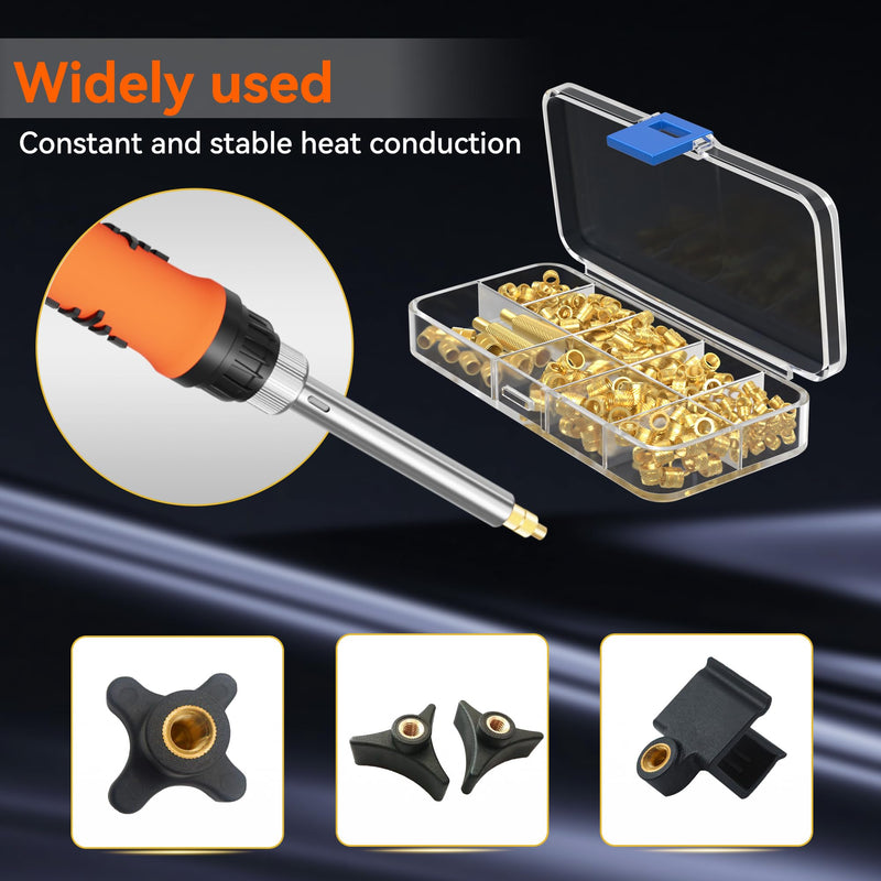 Threaded Inserts Set, 220Pcs Heat Inserts & Heat Set Insert Tips (M2 M2.5 M3 M4 M5 M6 M8), 90W Soldering Iron, Heat Insert Tool for 3D Printed and DIY Plastic Parts