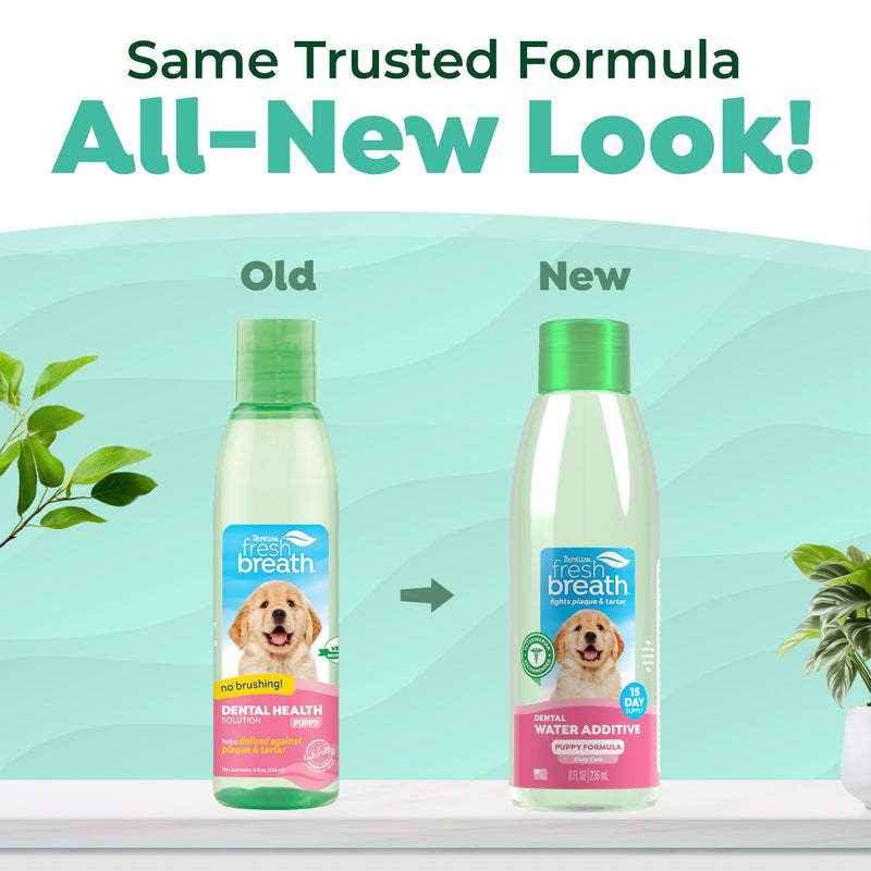 TropiClean Fresh Breath Water Additive for Puppies, Teeth Cleaning and Breath Freshener Solution, No Toothpaste or Toothbrush Required, 8 oz. 8 Fl Oz (Pack of 1)